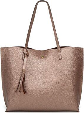 Women's Bronze Soft Faux Leather Tassel Style Handbag Tote Shoulder Bag